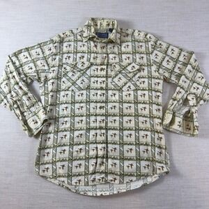 Norman Rockwell by Haband Mens Small Duck Print Button Up Shirt Cream Green